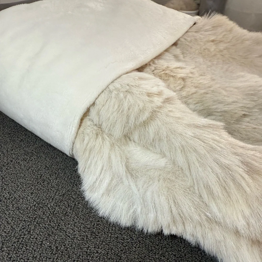 Crate & Barrel Arctic Ivory Textured Faux Fur Christmas Stocking